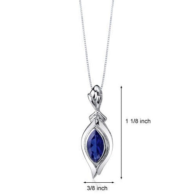 Blue Sapphire Pendant Sterling Silver Marquise 1.25 Carats