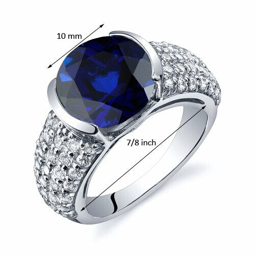 Blue Sapphire Ring Sterling Silver Round Shape 5.25 Carats
