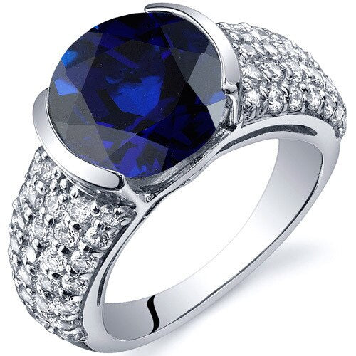 Blue Sapphire Ring Sterling Silver Round Shape 5.25 Carats