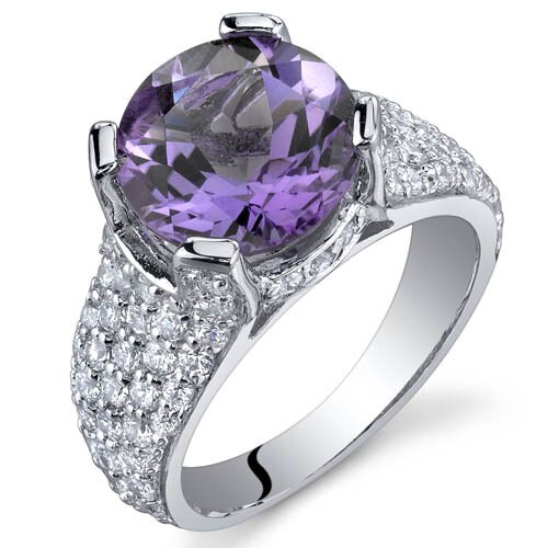 Amethyst Ring Sterling Silver Round Shape 3.25 Carats