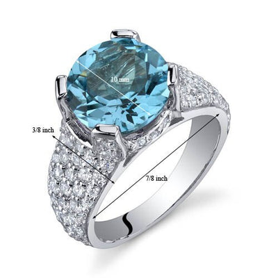 Swiss Blue Topaz Ring Sterling Silver Round Shape 4 Carats