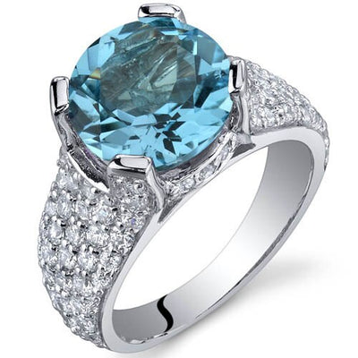 Swiss Blue Topaz Ring Sterling Silver Round Shape 4 Carats