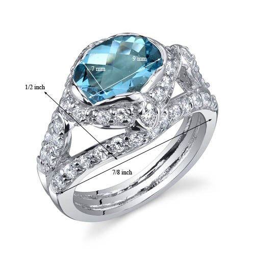 Swiss Blue Topaz Ring Sterling Silver Oval Shape 2 Carats