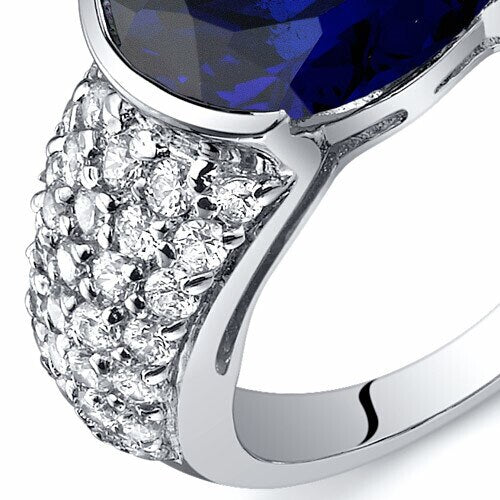Blue Sapphire Ring Sterling Silver Oval Shape 6.75 Carats