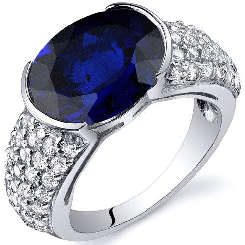 Blue Sapphire Ring Sterling Silver Oval Shape 6.75 Carats