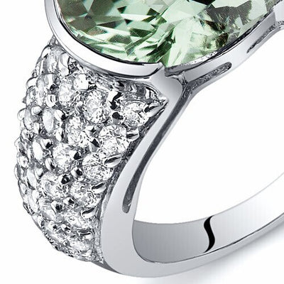 Green Amethyst Ring Sterling Silver Oval Shape 6.75 Carats