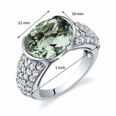 Green Amethyst Ring Sterling Silver Oval Shape 6.75 Carats
