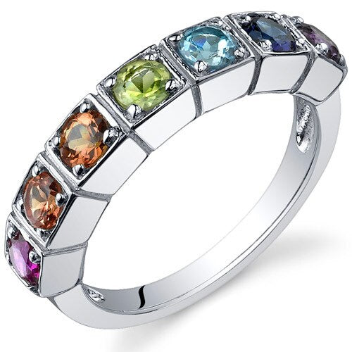 Rainbow Ring Sterling Silver Round Shape 1.75 Carats
