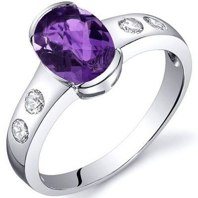Amethyst Ring Sterling Silver Oval Shape 1 Carats