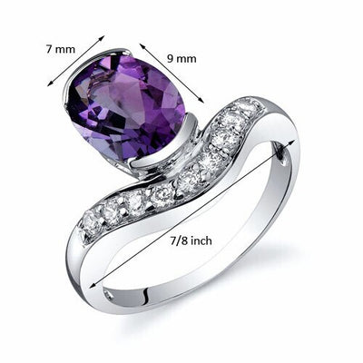 Amethyst Ring Sterling Silver Oval Shape 1.5 Carats