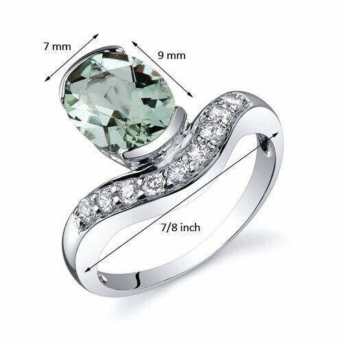 Green Amethyst Ring Sterling Silver Oval Shape 1.75 Carats