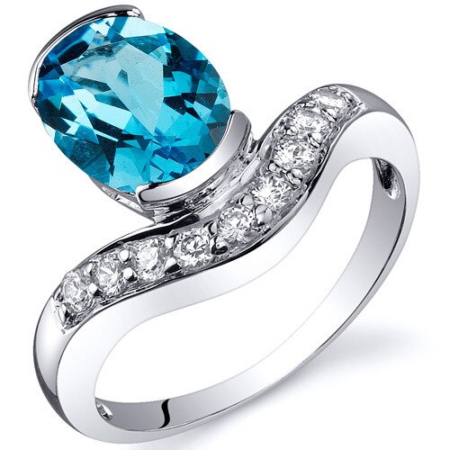 Swiss Blue Topaz Ring Sterling Silver Oval Shape 2 Carats