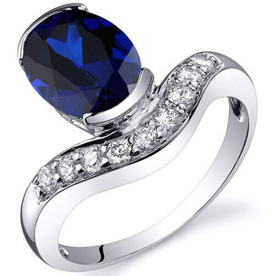 Blue Sapphire Ring Sterling Silver Oval Shape 2.75 Carats