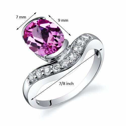 Pink Sapphire Ring Sterling Silver Oval Shape 2.5 Carats