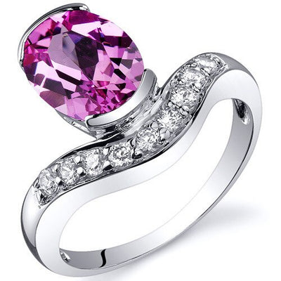 Pink Sapphire Ring Sterling Silver Oval Shape 2.5 Carats