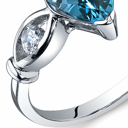 London Blue Topaz Ring Sterling Silver Pear Shape 1.5 Carats
