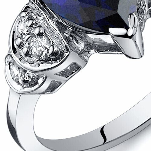 Blue Sapphire Ring Sterling Silver Pear Shape 2.5 Carats