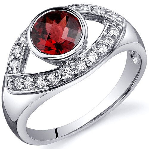 Garnet Ring Sterling Silver Round Shape 1 Carats