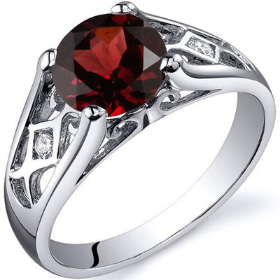Garnet Ring Sterling Silver Round Shape 1.5 Carats