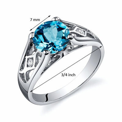 Swiss Blue Topaz Ring Sterling Silver Round Shape 1.75 Carats