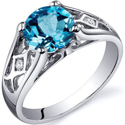 Swiss Blue Topaz Ring Sterling Silver Round Shape 1.75 Carats