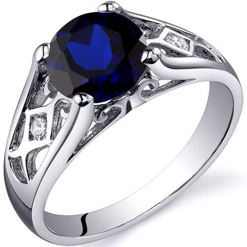 Blue Sapphire Ring Sterling Silver Round Shape 2 Carats