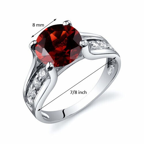 Garnet Ring Sterling Silver Round Shape 2.5 Carats