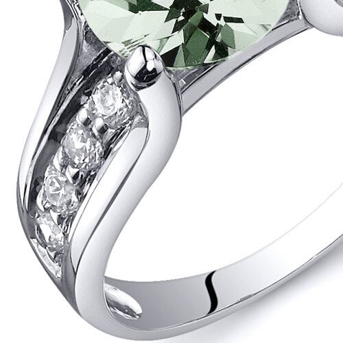 Green Amethyst Ring Sterling Silver Round Shape 1.75 Carats