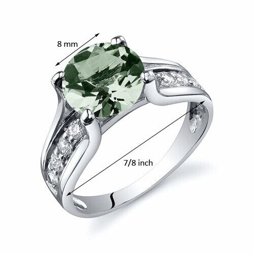 Green Amethyst Ring Sterling Silver Round Shape 1.75 Carats