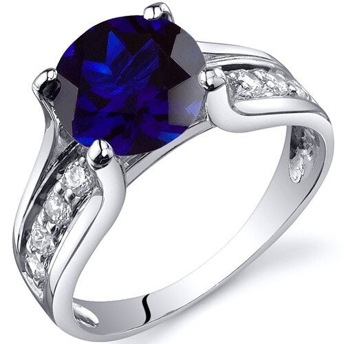 Blue Sapphire Ring Sterling Silver Round Shape 2.75 Carats