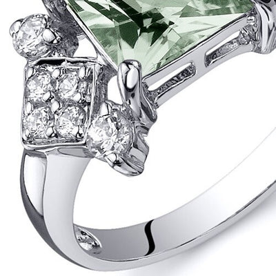 Green Amethyst Ring Sterling Silver Princess Shape 1.5 Carats