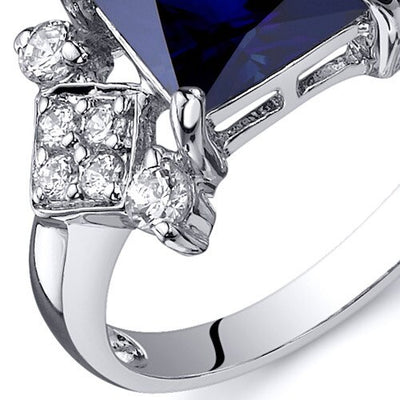 Blue Sapphire Ring Sterling Silver Princess Shape 2.5 Carats