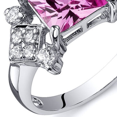 Pink Sapphire Ring Sterling Silver Princess Shape 2.25 Carats