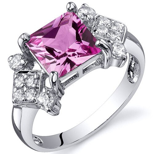 Pink Sapphire Ring Sterling Silver Princess Shape 2.25 Carats