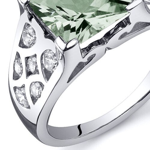 Green Amethyst Ring Sterling Silver Princess Shape 2 Carats