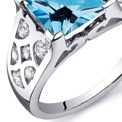 Swiss Blue Topaz Ring Sterling Silver Princess Shape 2.75 Cts