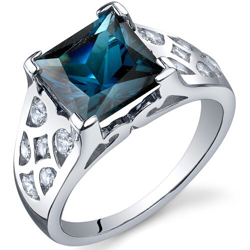 London Blue Topaz Ring Sterling Silver Princess Shape 2.75 Cts
