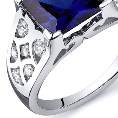 Blue Sapphire Ring Sterling Silver Princess Shape 3.5 Carats