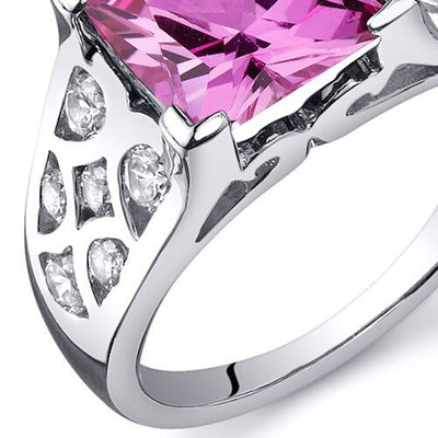 Pink Sapphire Ring Sterling Silver Princess Shape 3.25 Carats