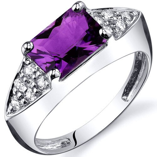 Amethyst Ring Sterling Silver Radiant Shape 1.25 Carats