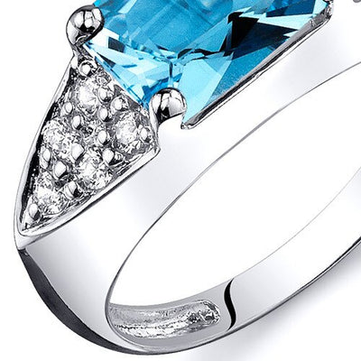 Swiss Blue Topaz Ring Sterling Silver Radiant Shape 1.75 Carat