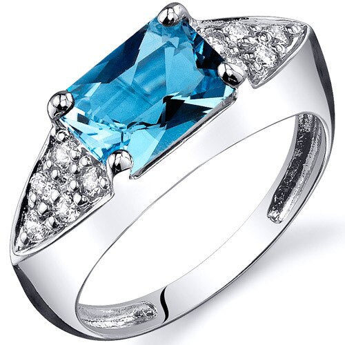 Swiss Blue Topaz Ring Sterling Silver Radiant Shape 1.75 Carat