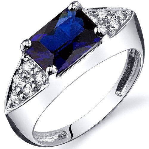 Blue Sapphire Ring Sterling Silver Radiant Shape 2 Carats