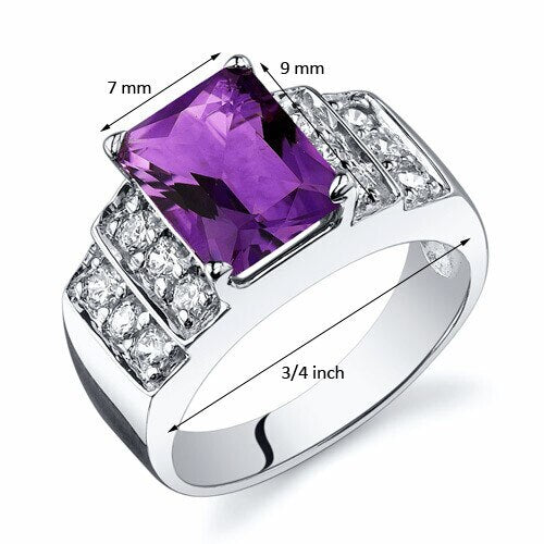 Amethyst Ring Sterling Silver Radiant Shape 2 Carats