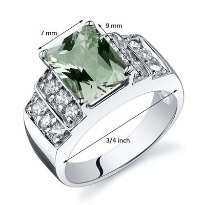 Green Amethyst Ring Sterling Silver Radiant Shape 2 Carats