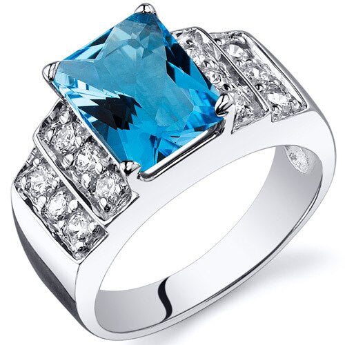 Swiss Blue Topaz Ring Sterling Silver Radiant Shape 2.5 Carats