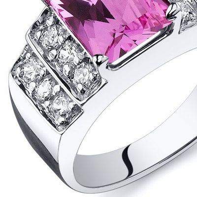 Pink Sapphire Ring Sterling Silver Radiant Shape 3 Carats