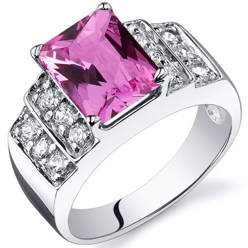 Pink Sapphire Ring Sterling Silver Radiant Shape 3 Carats