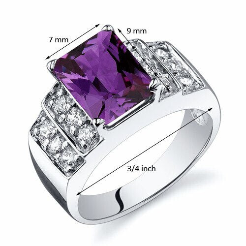 Alexandrite Ring Sterling Silver Radiant Shape 3 Carats