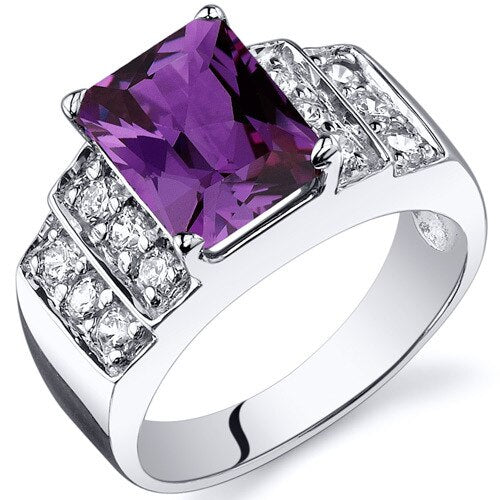 Alexandrite Ring Sterling Silver Radiant Shape 3 Carats